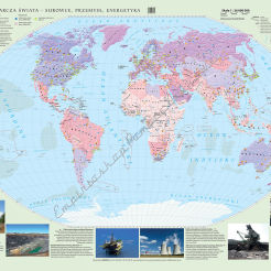 Mapa gospodarcza świata - surowce, przemysł i energetyka - mapa ścienna 160 x 120 cm