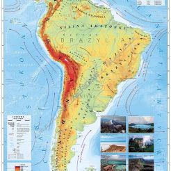 Ameryka Południowa - ścienna mapa fizyczna 150 x 200 cm