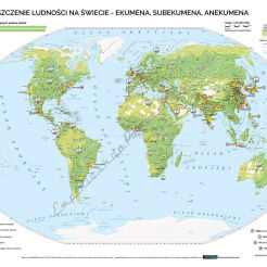 Świat rozmieszczenie ludności - ekumena, subekumena i anekumena - mapa ścienna 160 x 120 cm