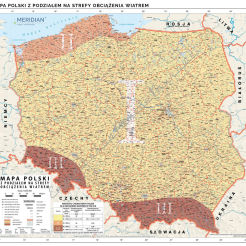 Mapa Polski z podziałem na strefy obciążenia wiatrem - mapa ścienna 120 x 160 cm